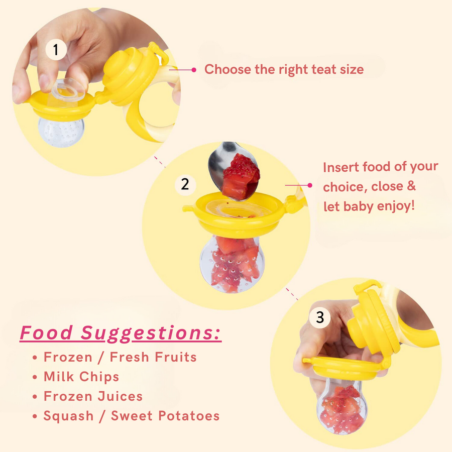 Baby Fruit & Food Feeder - Peach Pink & Lemonade Yellow