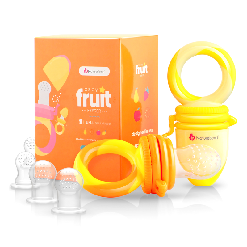 Baby Food Fruit Feeder Orange Yellow Set NatureBond UK. All