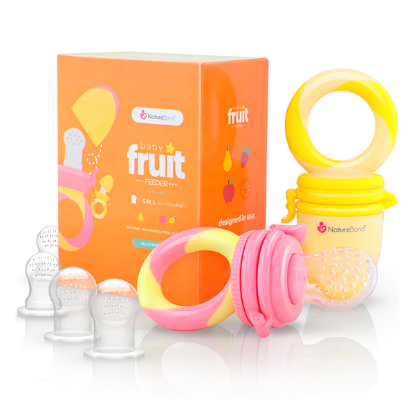 Baby Food Fruit Feeder Pink Yellow Set NatureBond UK. All rights reserved